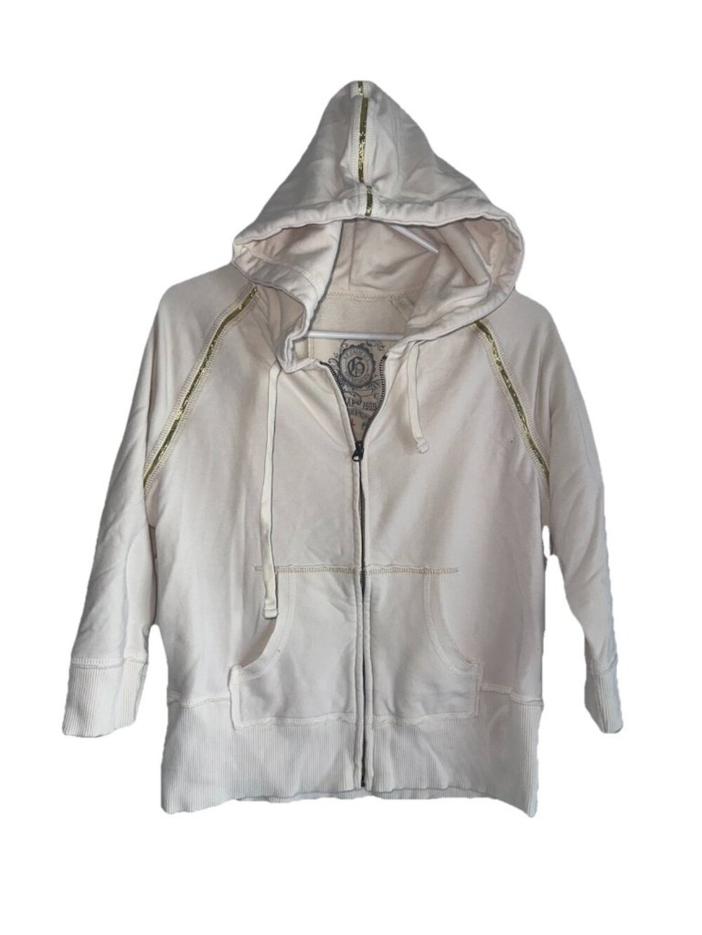 Y2K Gap 1969 Womens Full Zip Hoodie Jacket Sz L Fitted Ivory Gold Skater